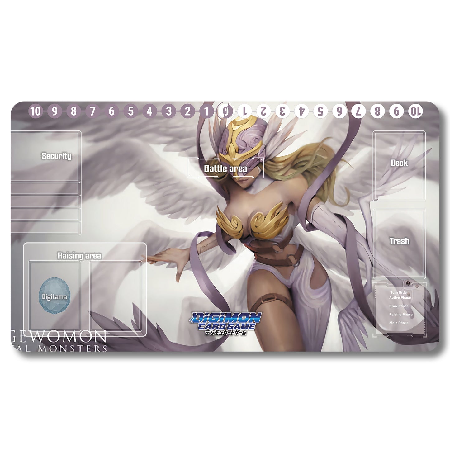 Board Game Angewomon Playmat - Digimon Size 23.6X13.7in Play mats Compatible for TCG DTCG CCG Trading Card Game