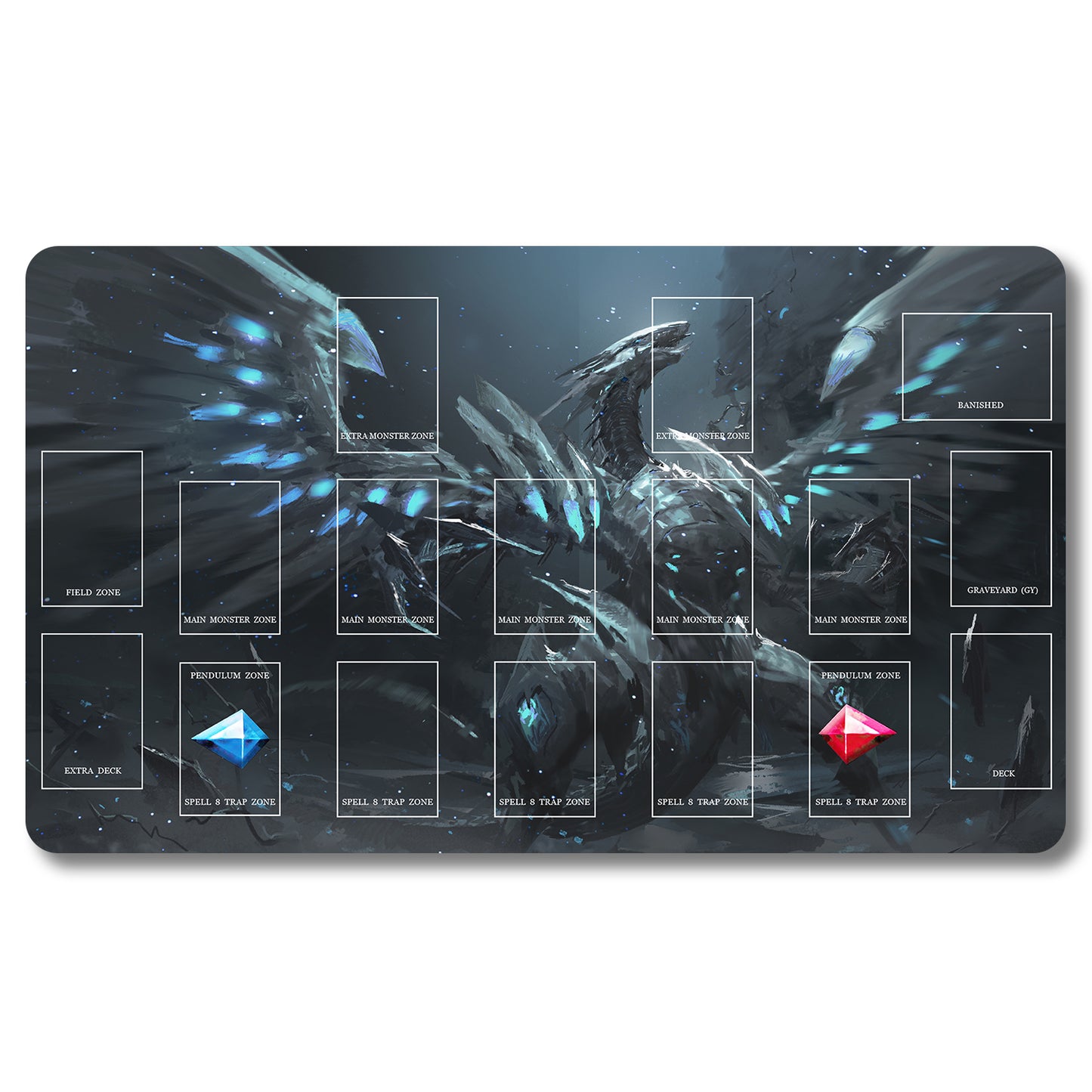 Board Game Blue-Eyes Chaos Dragon Playmat - Yugioh Size 23.6X13.7in Play mats Compatible for TCG OCG CCG Trading Card Game