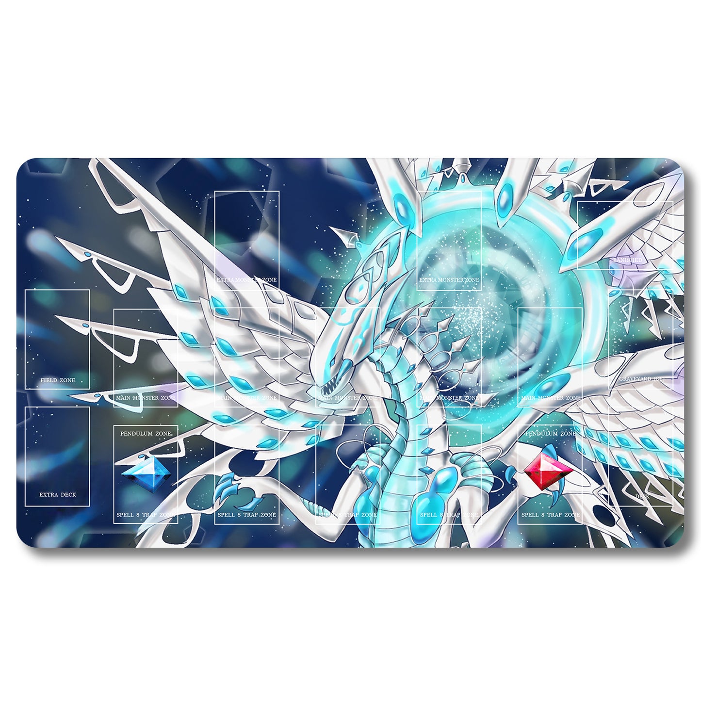 YUGIOH Blue Eyes White Dragon Playmat - Yugioh Size 23.6X13.7in Play mats Compatible for TCG OCG CCG Trading Card Game