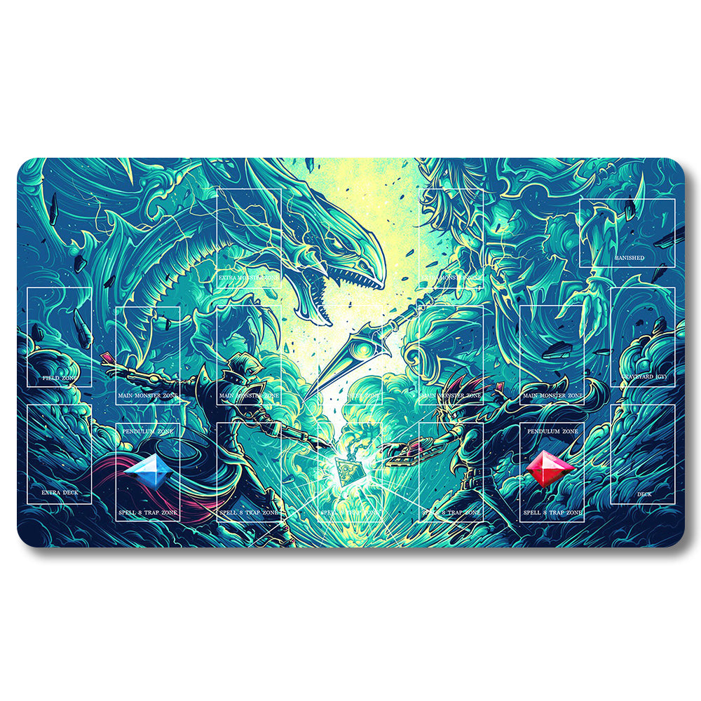 Board Game Blue Eyes White Dragon Playmat - Yugioh Size 23.6X13.7in Play mats Compatible for TCG OCG CCG Trading Card Game