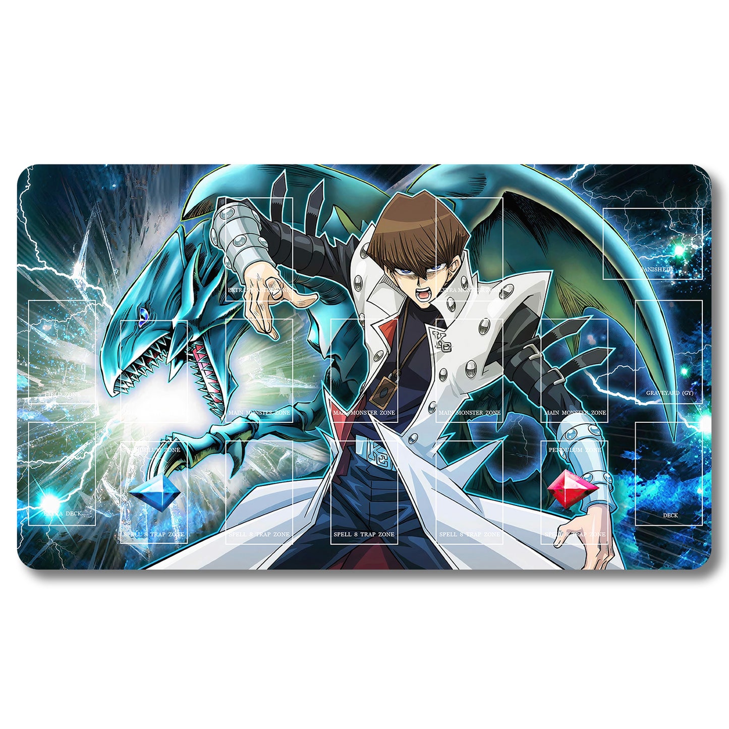 YUGIOH Seto Kaiba Playmat - Yugioh Size 23.6X13.7in Play mats Compatible for TCG OCG CCG Trading Card Game