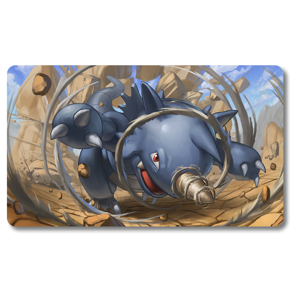 PTCG Rhydon Playmat - Pokemon Size 23.6X13.7in Play mats Compatible for TCG MTG RPG CCG Trading Card Game