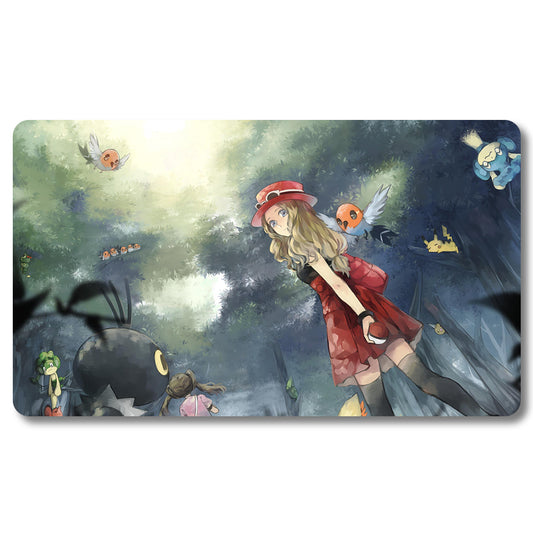 PTCG Serena Playmat - Pokemon Size 23.6X13.7in Play mats Compatible for TCG MTG RPG CCG Trading Card Game