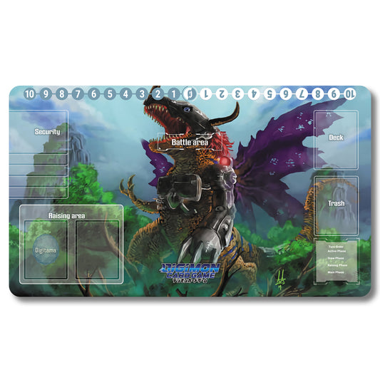 Digimon Greymon Playmat - Digimon Size 23.6X13.7in Play mats Compatible for TCG DTCG CCG Trading Card Game