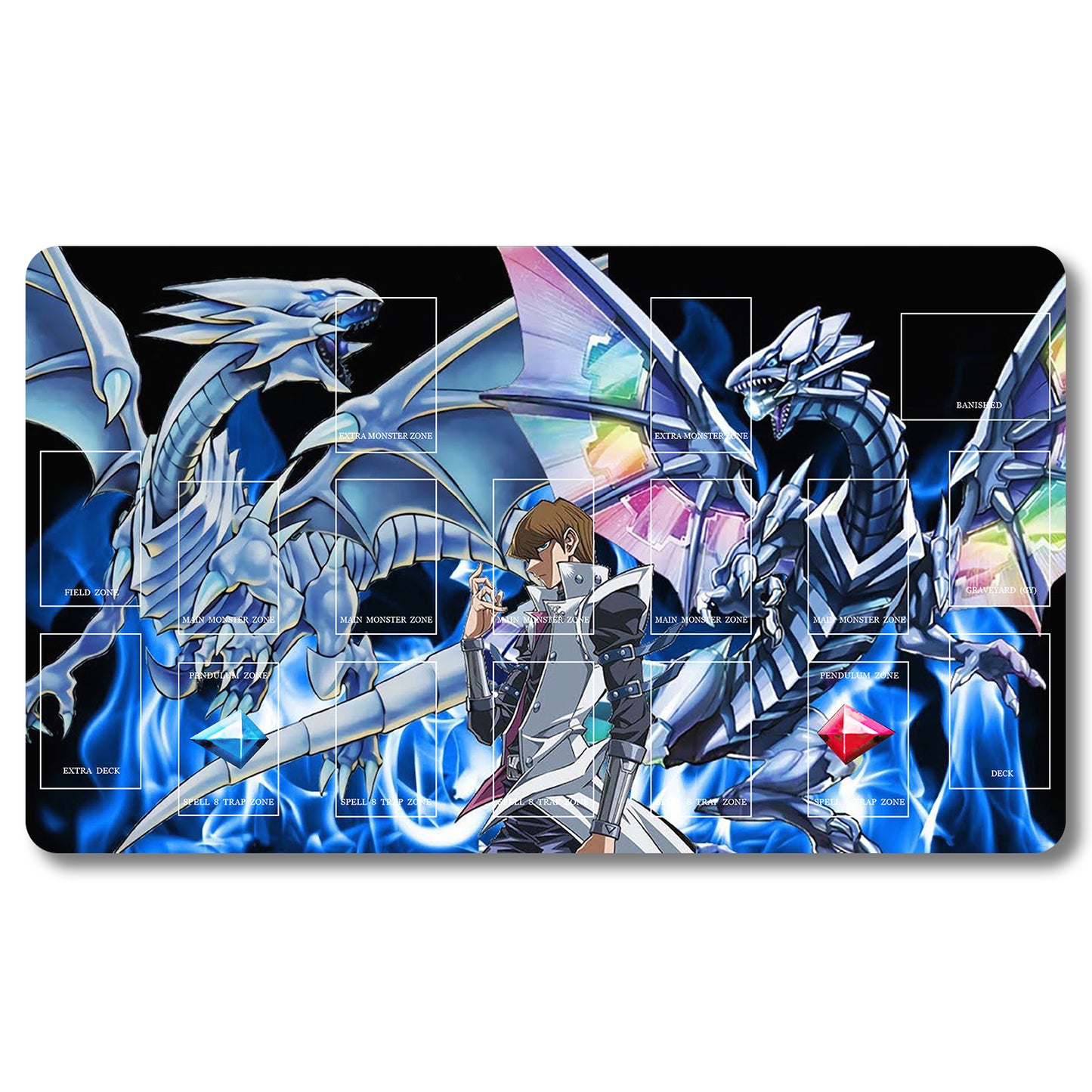 YUGIOH Seto Kaiba Playmat - Yugioh Size 23.6X13.7in Play mats Compatible for TCG OCG CCG Trading Card Game