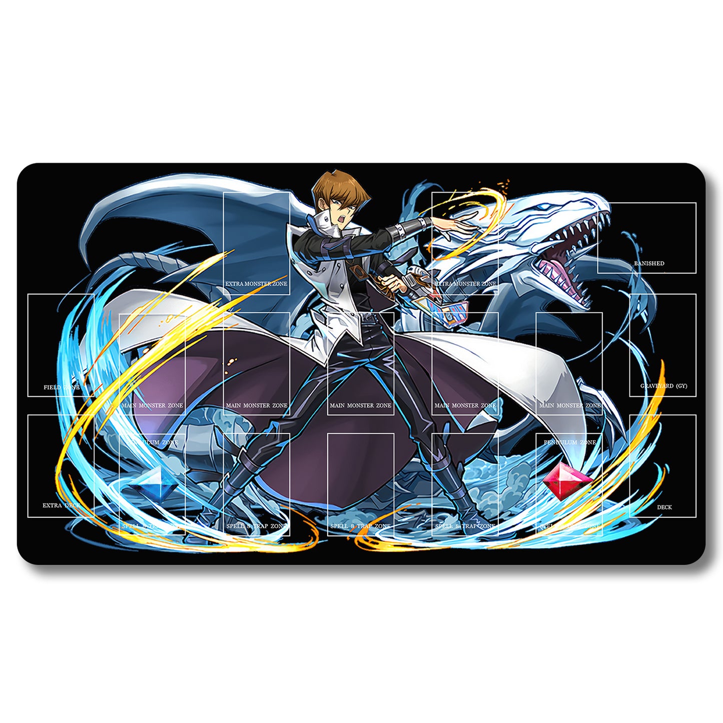 YUGIOH Seto Kaiba Playmat - Yugioh Size 23.6X13.7in Play mats Compatible for TCG OCG CCG Trading Card Game