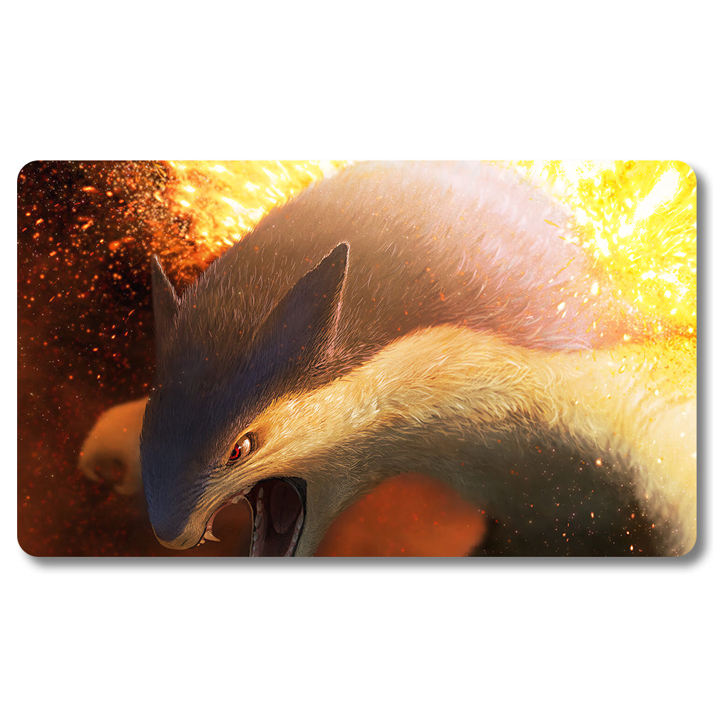 PTCG Typhlosion Playmat - Pokemon Size 23.6X13.7in Play mats Compatible for TCG MTG RPG CCG Trading Card Game