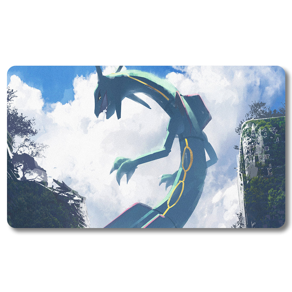 PTCG Rayquaza Playmat - Pokemon Size 23.6X13.7in Play mats Compatible for TCG MTG RPG CCG Trading Card Game