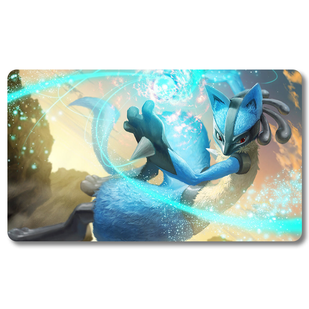 Board Game Lucario Playmat - Pokemon Size 23.6X13.7in Play mats Compatible for TCG MTG RPG CCG Trading Card Game