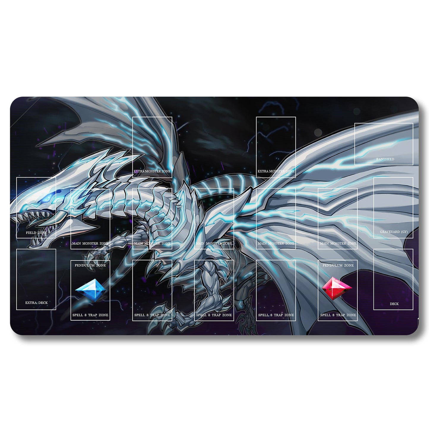 Board Game Blue-Eyes Chaos Dragon Playmat - Yugioh Size 23.6X13.7in Play mats Compatible for TCG OCG CCG Trading Card Game