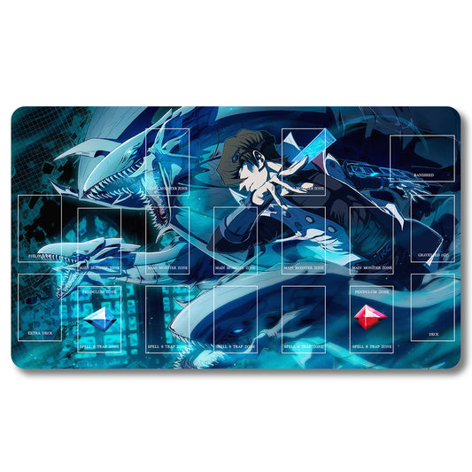 YUGIOH Seto Kaiba Playmat - Yugioh Size 23.6X13.7in Play mats Compatible for TCG OCG CCG Trading Card Game