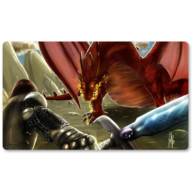 Magic The Gathering Peripheral- Knight Versus Dragon  -MTG Playmat Size 23.6X13.7in Play mats Compatible for TCG RPG CCG Trading Card Game