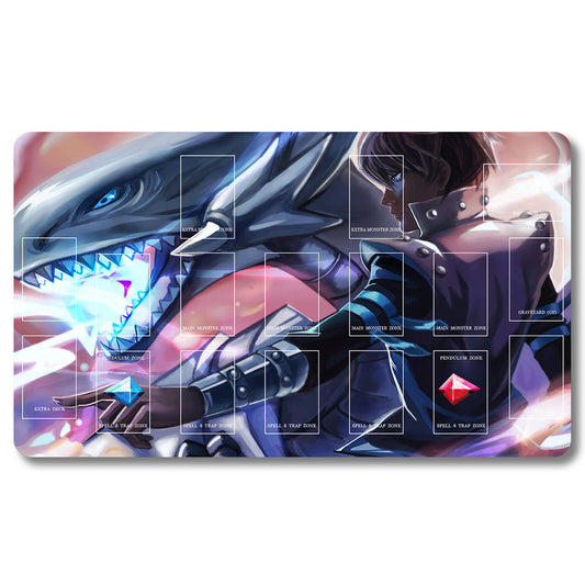 YUGIOH Blue-Eyes White Dragon Playmat - Yugioh Size 23.6X13.7in Play mats Compatible for TCG OCG CCG Trading Card Game