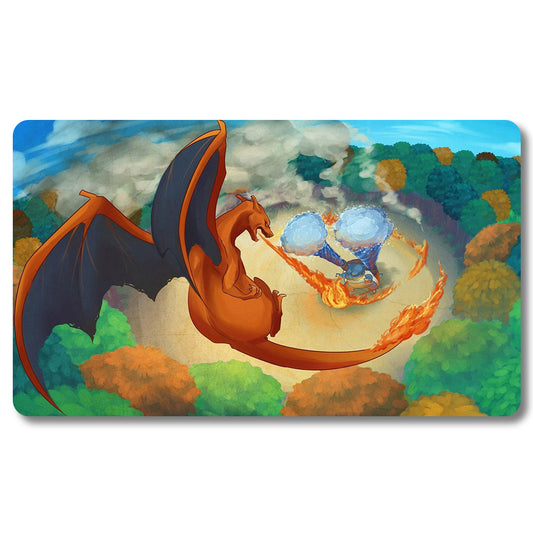 PTCG Charizard Playmat - Pokemon Size 23.6X13.7in Play mats Compatible for TCG MTG RPG CCG Trading Card Game