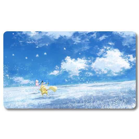 PTCG Pikachu Playmat - Pokemon Size 23.6X13.7in Play mats Compatible for TCG MTG RPG CCG Trading Card Game