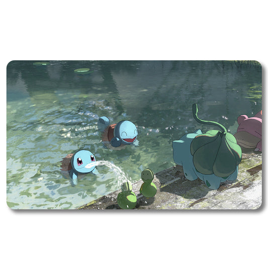 PTCG Squirtle Playmat - Pokemon Size 23.6X13.7in Play mats Compatible for TCG MTG RPG CCG Trading Card Game