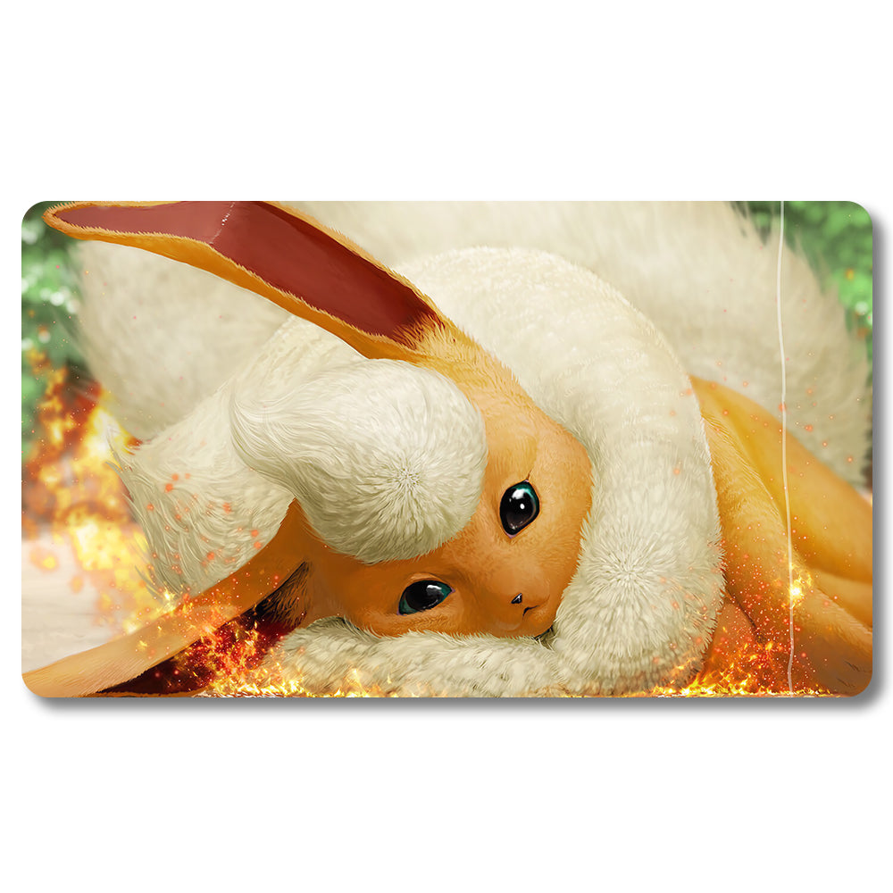 Board Game Flareon Playmat - Pokemon Size 23.6X13.7in Play mats Compatible for TCG MTG RPG CCG Trading Card Game