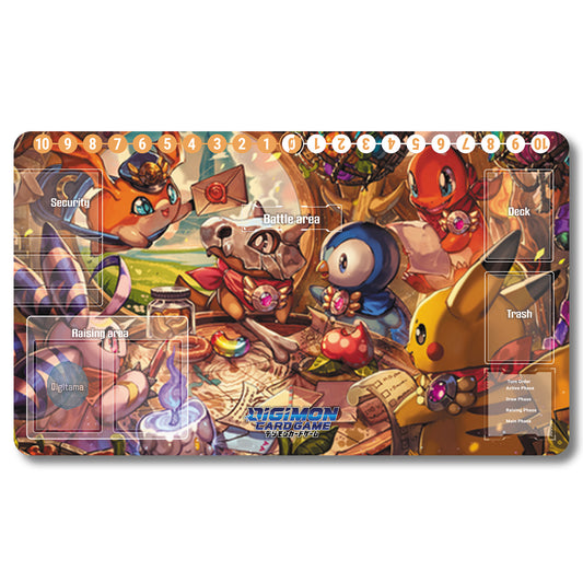 Digimon Pikachu Playmat - Digimon Size 23.6X13.7in Play mats Compatible for TCG DTCG CCG Trading Card Game