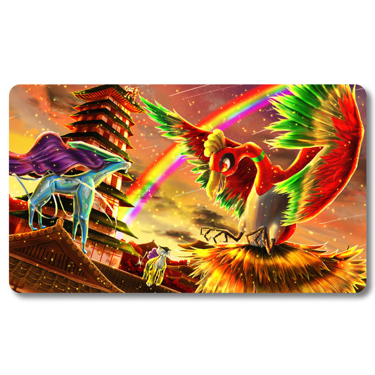 PTCG  Ho-Oh Playmat - Pokemon Playmat Size 23.6X13.7in Play mats Compatible for TCG MTG RPG CCG Trading Card Game